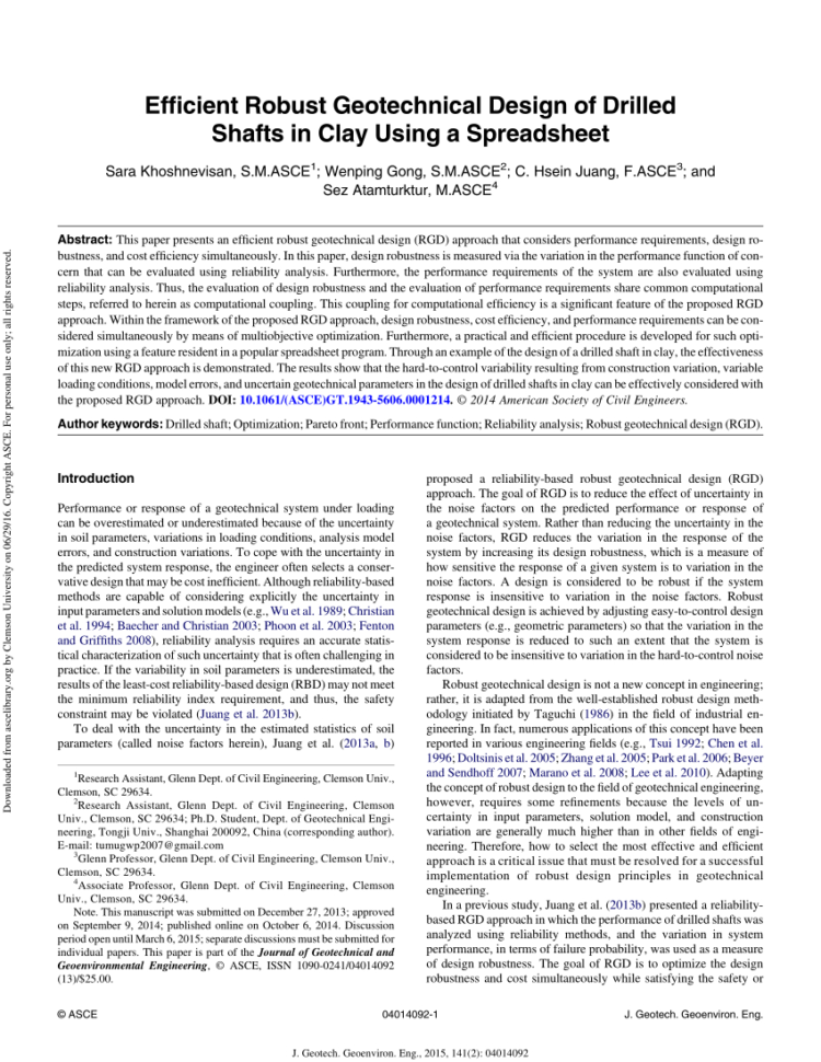 Drilled Shaft Design Spreadsheet Throughout Pdf Erratum For “Efficient Robust Geotechnical Design Of Drilled