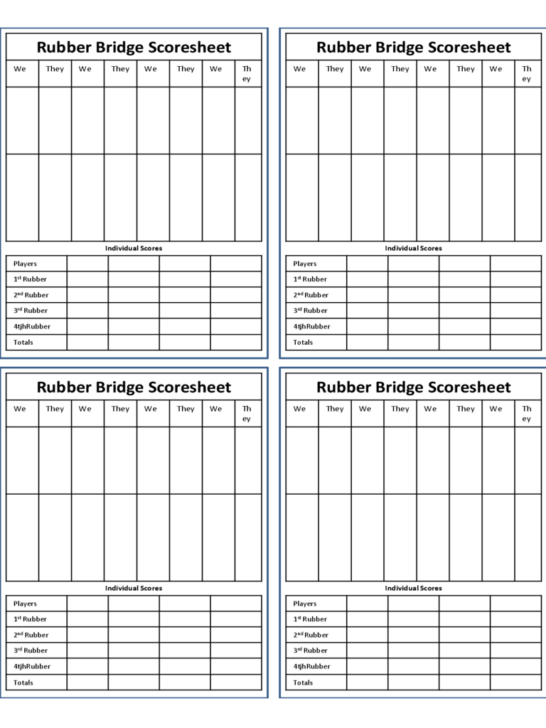 Printable Duplicate Bridge Score Sheets Printable Word Searches