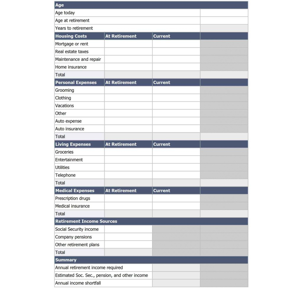Retirement planning worksheet pdf 
