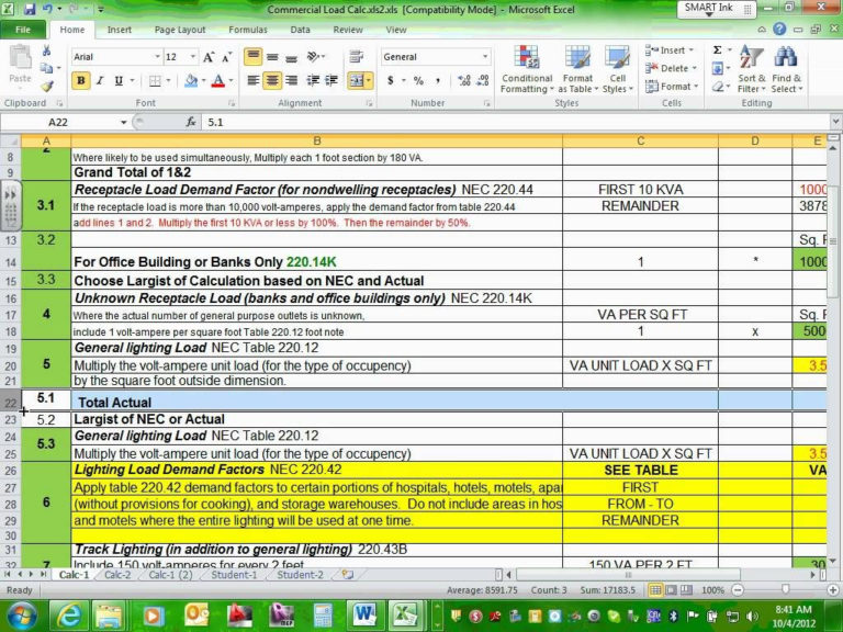 Electrical Load Calculation Spreadsheet inside Example Of Commercial ...