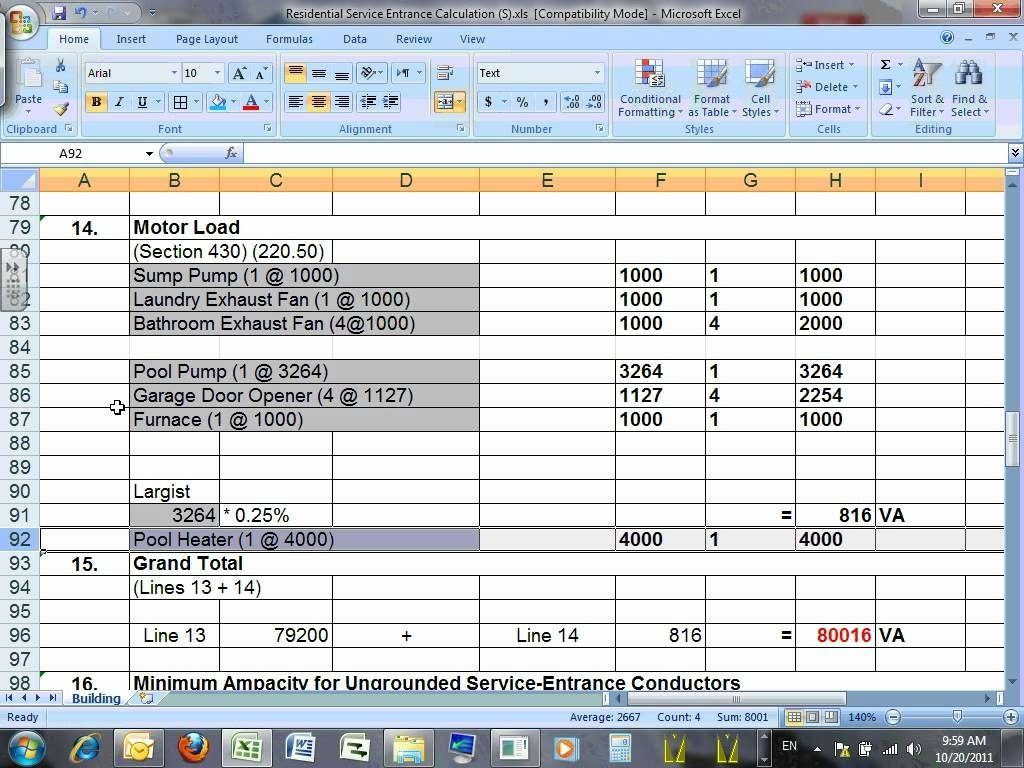 Electrical Spreadsheet intended for Nec Commercial Load Calculation