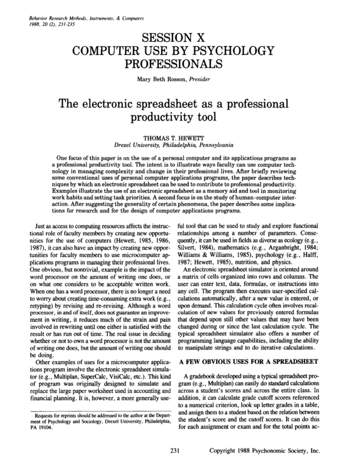 Electronic Spreadsheet Pertaining To Pdf The Electronic Spreadsheet As A Professional Productivity Tool