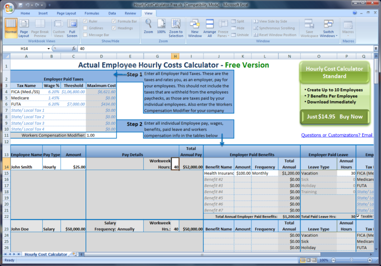 Employee Cost Spreadsheet db excel com