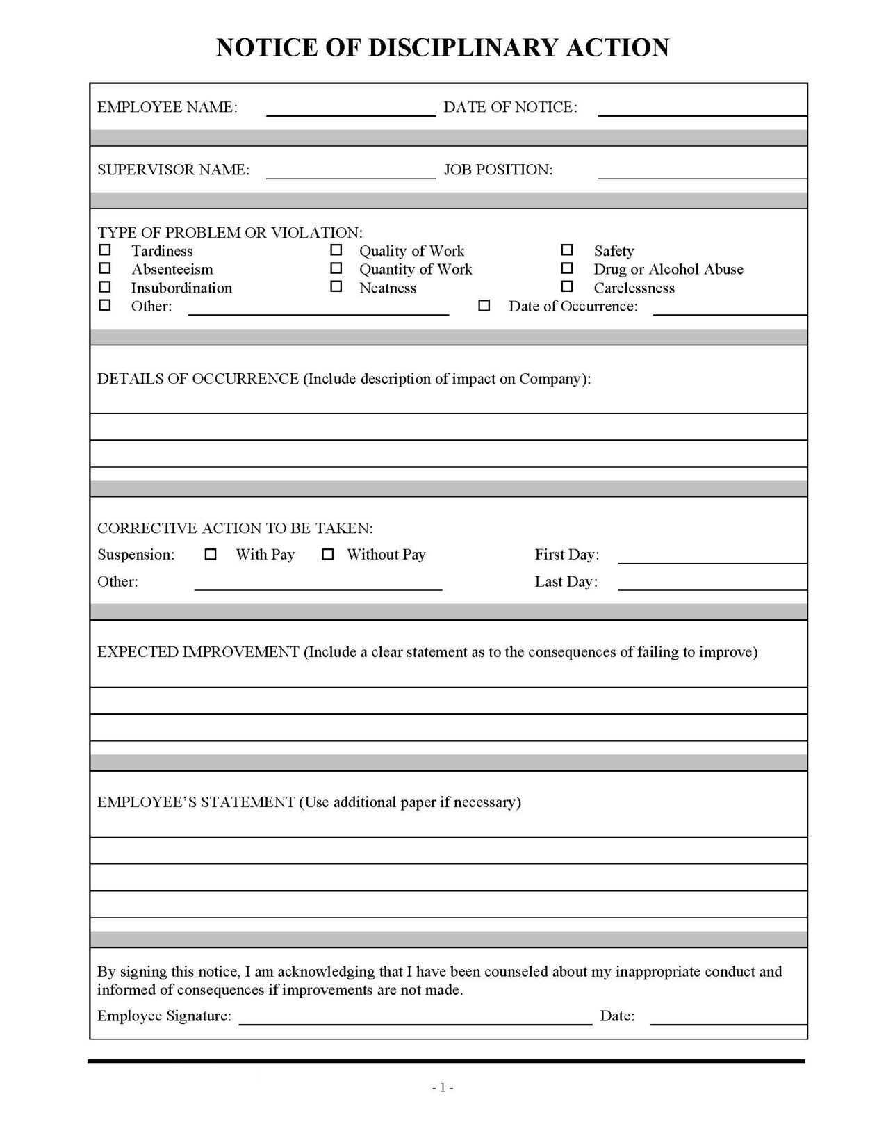 Employee Discipline Tracking Spreadsheet Inside Form Samples Employee Write Up Pdf Free Disciplinary Template Forms