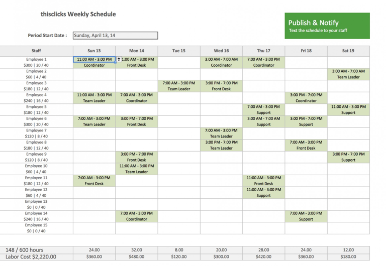 spreadsheet employee schedule