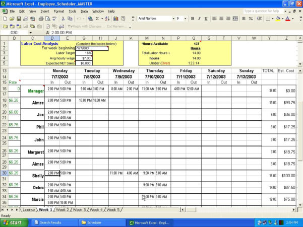 Employee Schedule Spreadsheet Template throughout Employee Schedule