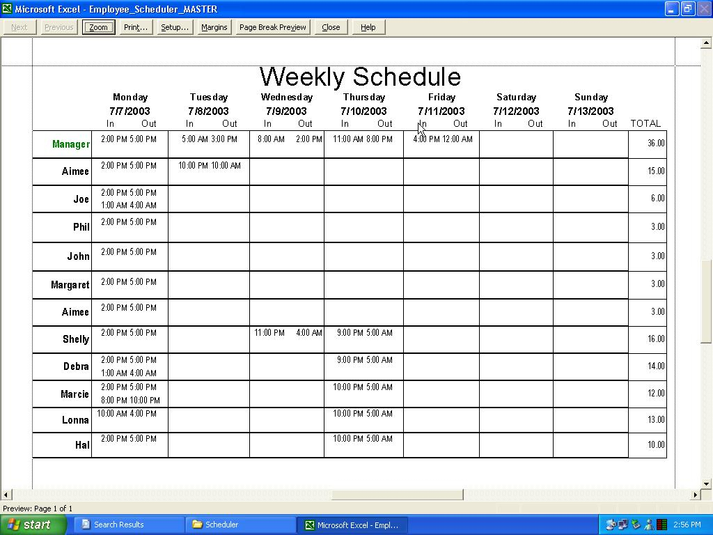 Employee Schedule Spreadsheet Template within Schedule Spreadsheet