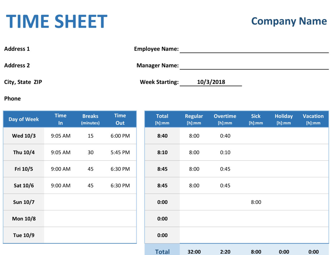 Employee Timesheet Template Excel Spreadsheet pertaining to Time Sheet