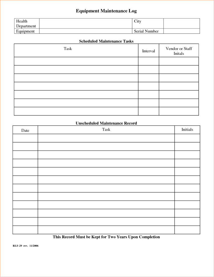 Equipment Maintenance Schedule Spreadsheet Regarding Equipment Maintenance Log Template  Charlotte Clergy Coalition