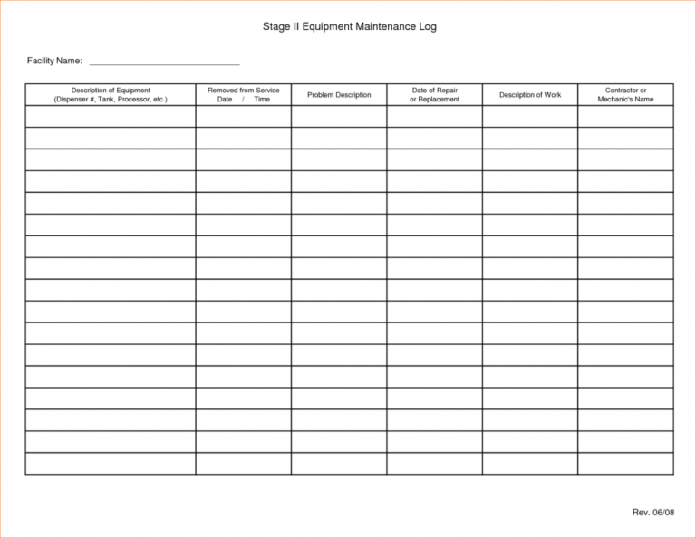 Equipment Maintenance Spreadsheet — db-excel.com