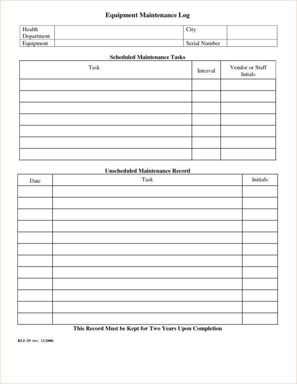 Equipment Maintenance Tracking Spreadsheet Spreadsheet Downloa ...