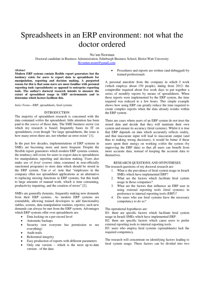 Erp Spreadsheet Pertaining To Pdf Spreadsheets In An Erp Environment: Not What The Doctor Ordered