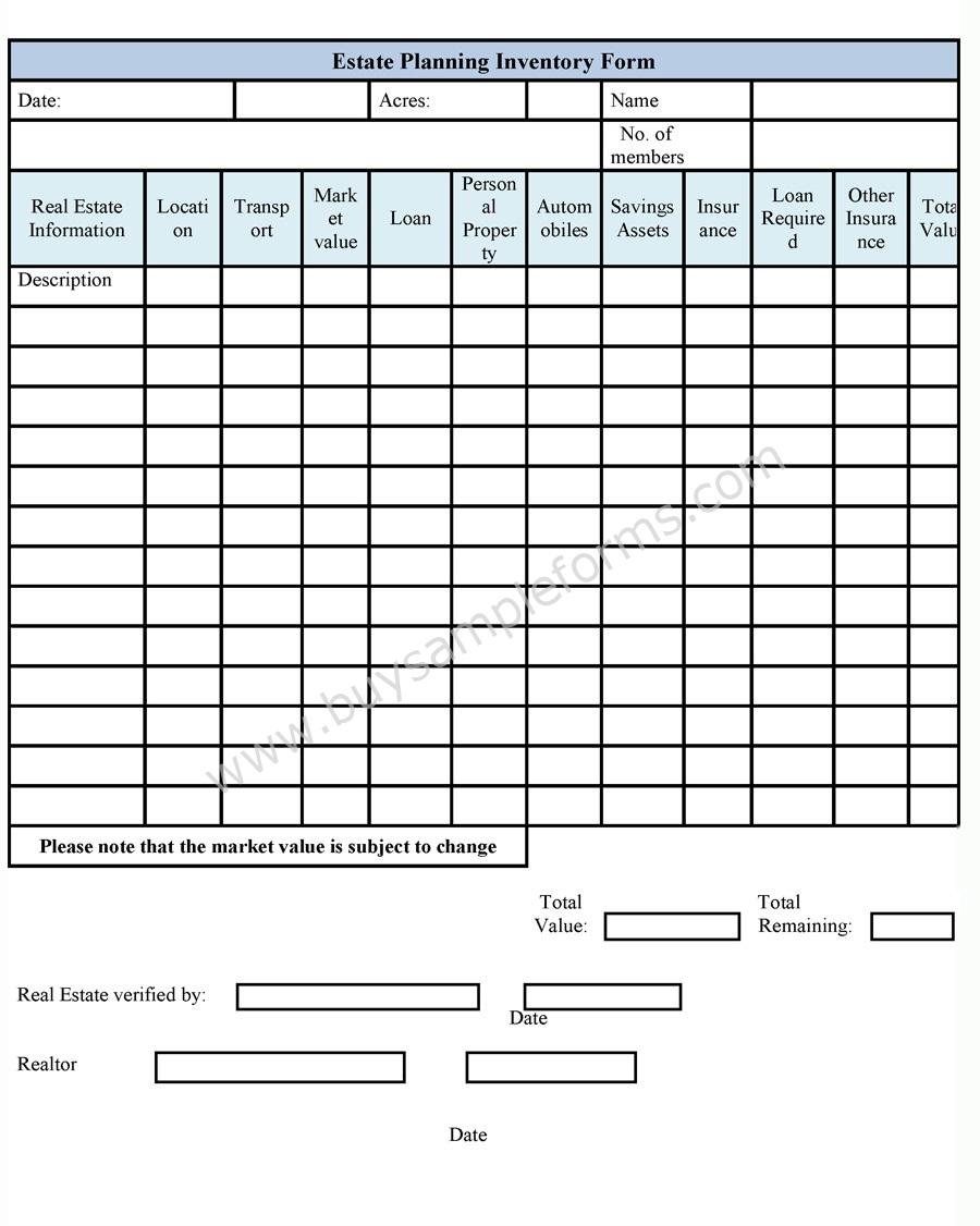 Estate Inventory Excel Spreadsheet With Regard To Estate Planning Inventory Form Template