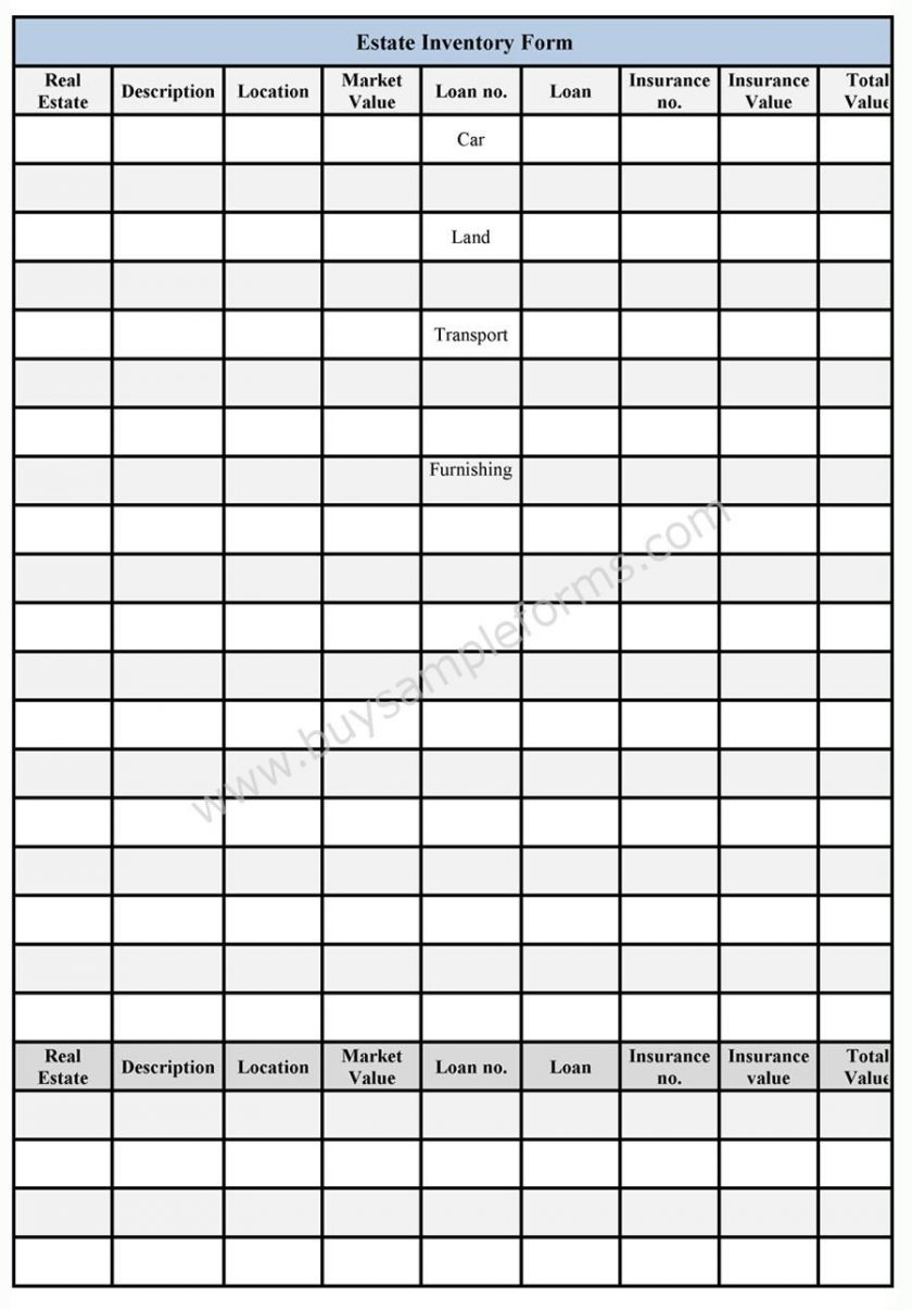 Fillable Estate Inventory Forms Printable Forms Free Online