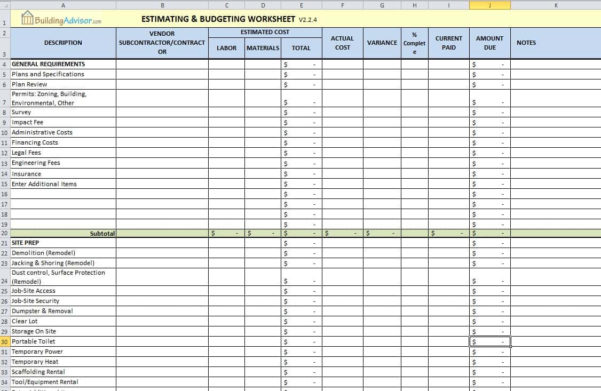 Estimating Spreadsheets Free Download intended for Estimate Format In ...