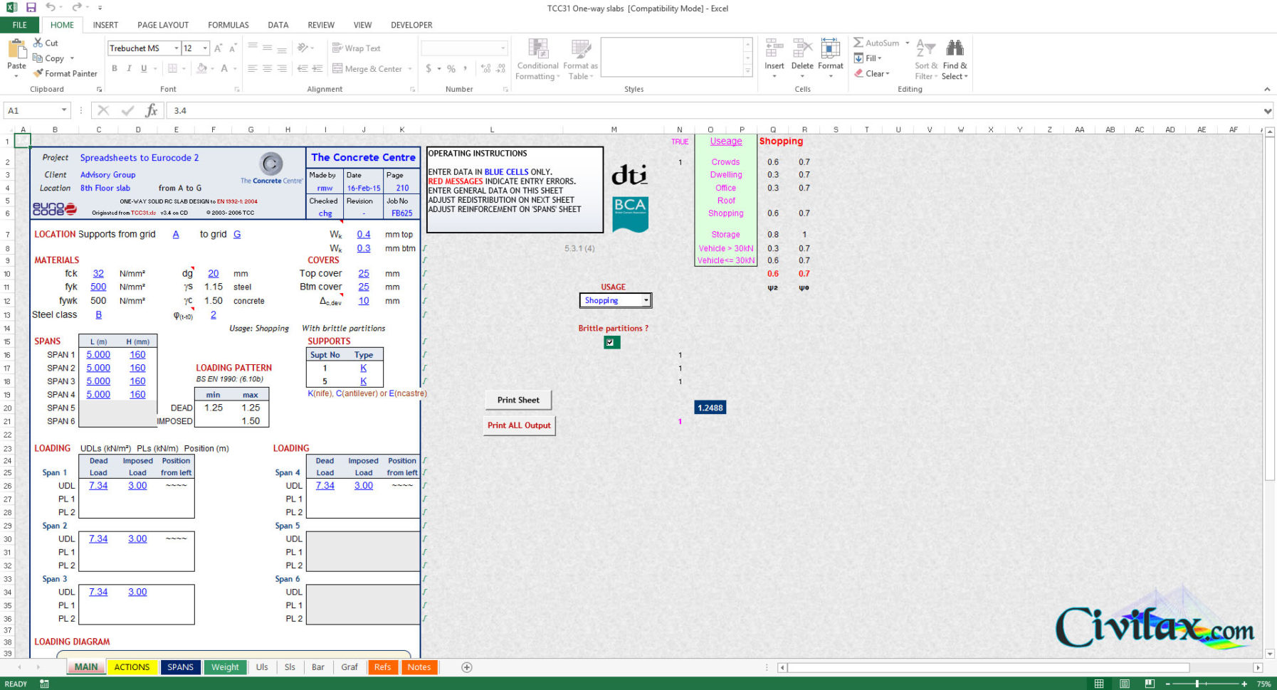 Eurocode Spreadsheets With Regard To One Way Slab Design Spreadsheets To Eurocode 2  Civil Engineering