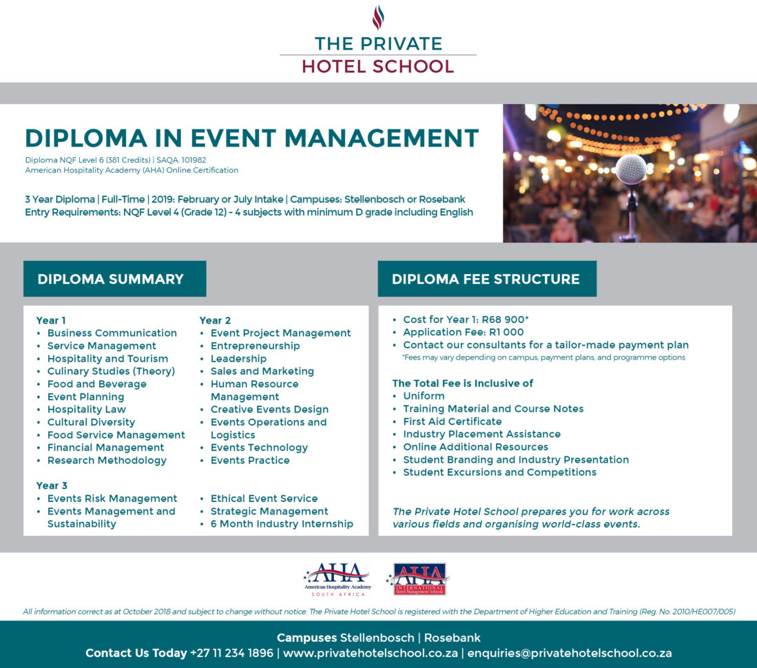 Event Management Spreadsheet With Diploma In Event Management  The Private Hotel School