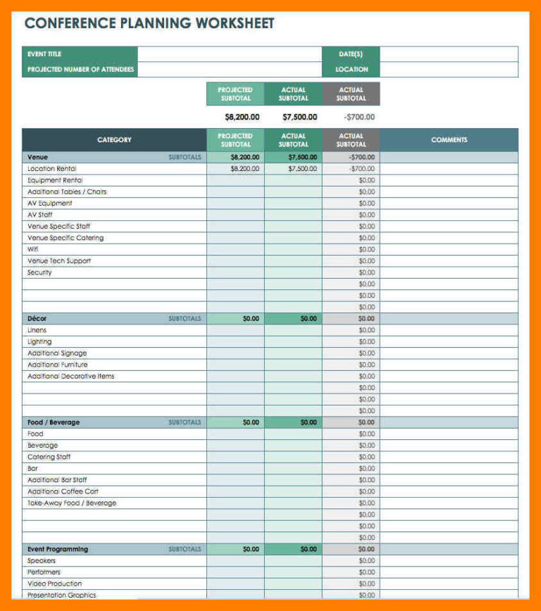 Event Planning Spreadsheet Excel Free —