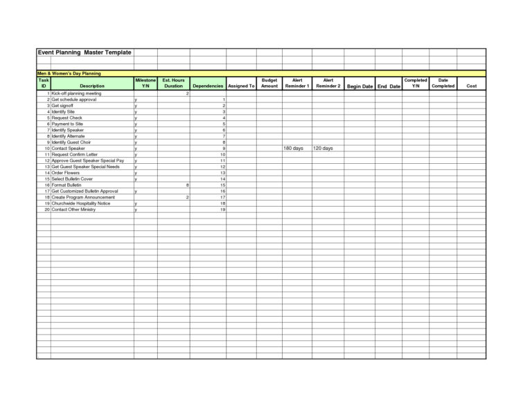 Event Planning Spreadsheet Excel intended for Event Planning