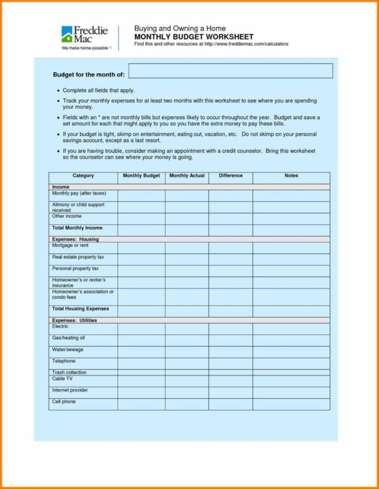 Example Of A Household Budget Spreadsheet Inside Sample Household Budget Worksheet Or Simple Monthly Printable With