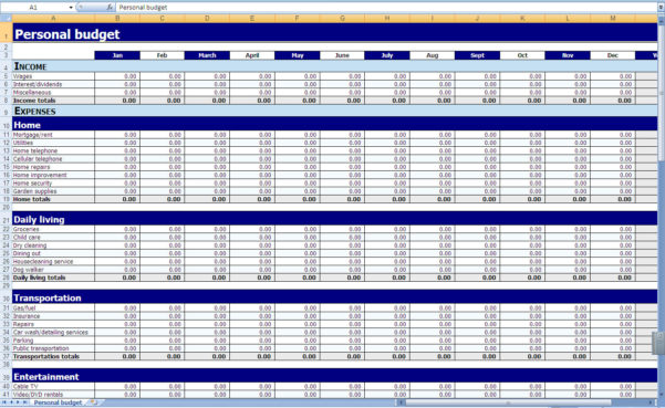 example excel sheet for monthly expenses