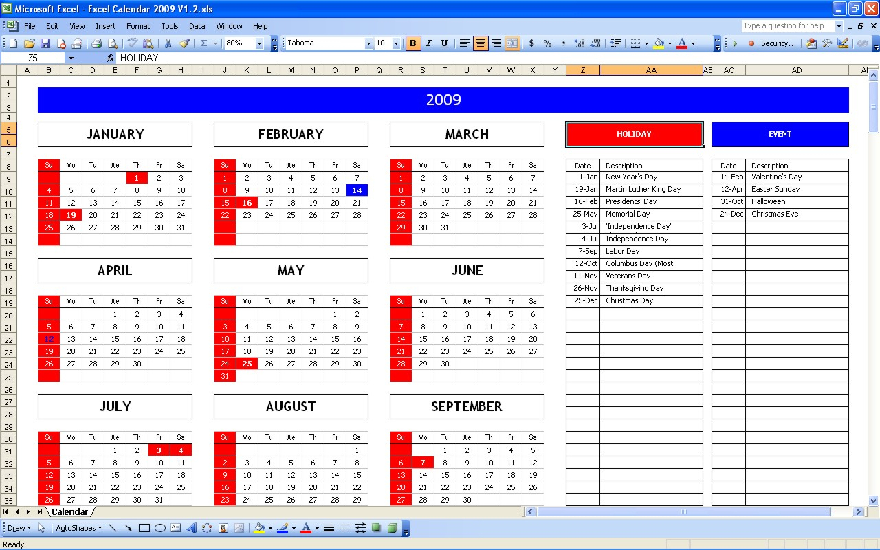 Excel Calendar Spreadsheet Intended For Top 5 Excel Yearly Calendar – Excel Spreadsheet