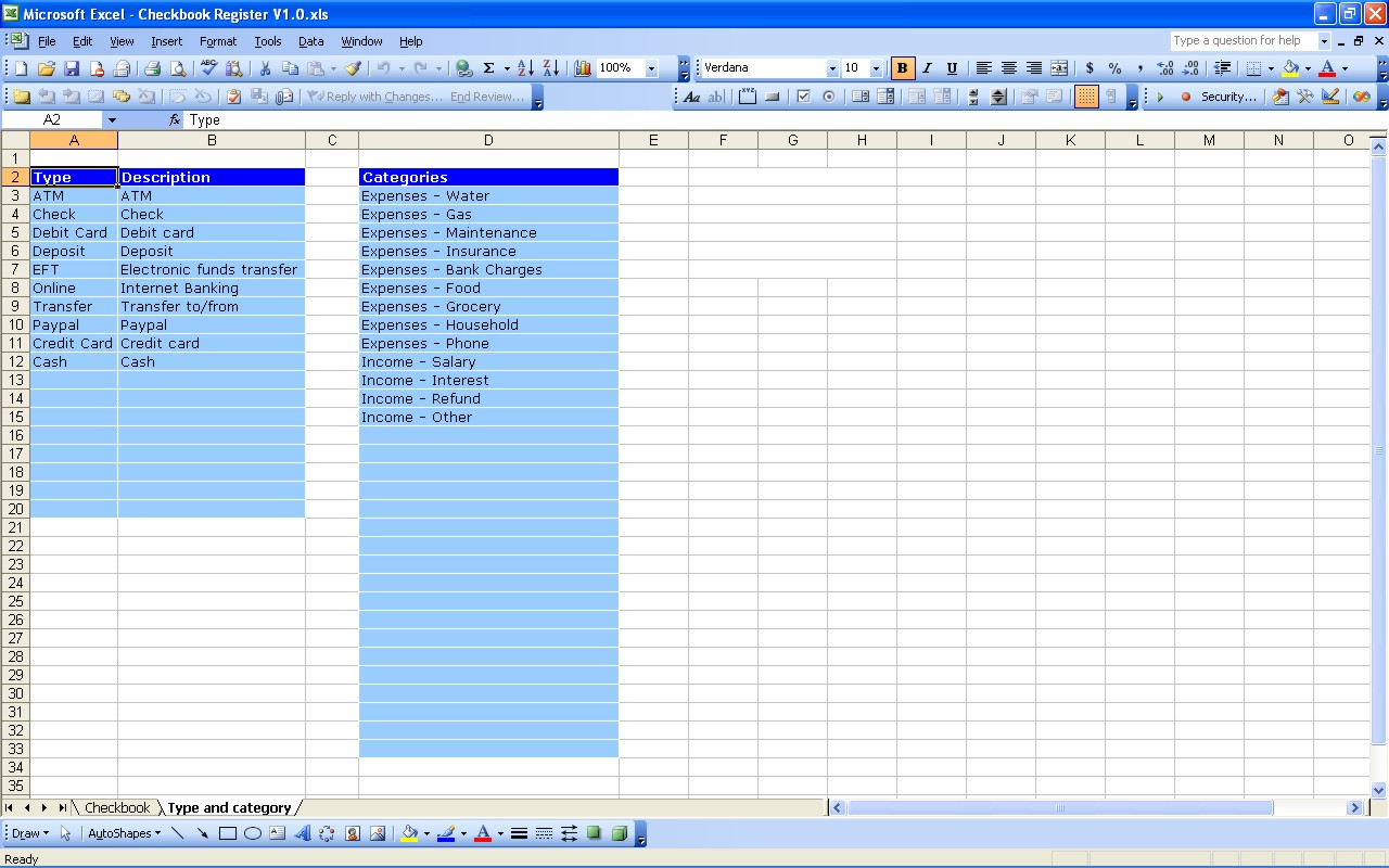 Excel Checkbook Spreadsheet For Checkbook Register  Excel Templates