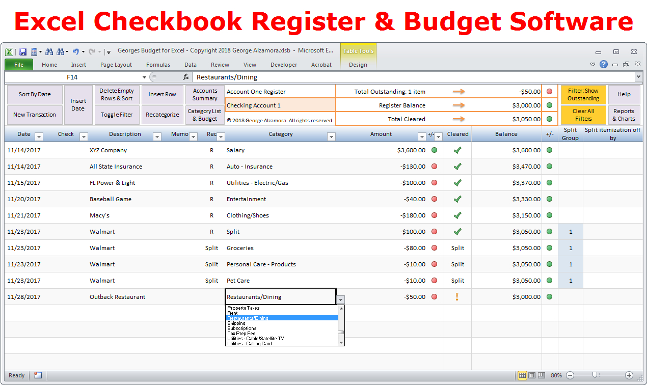 Excel Checkbook Spreadsheet For Excel Budget Spreadsheet  Personal Budgeting Software  Checkbook
