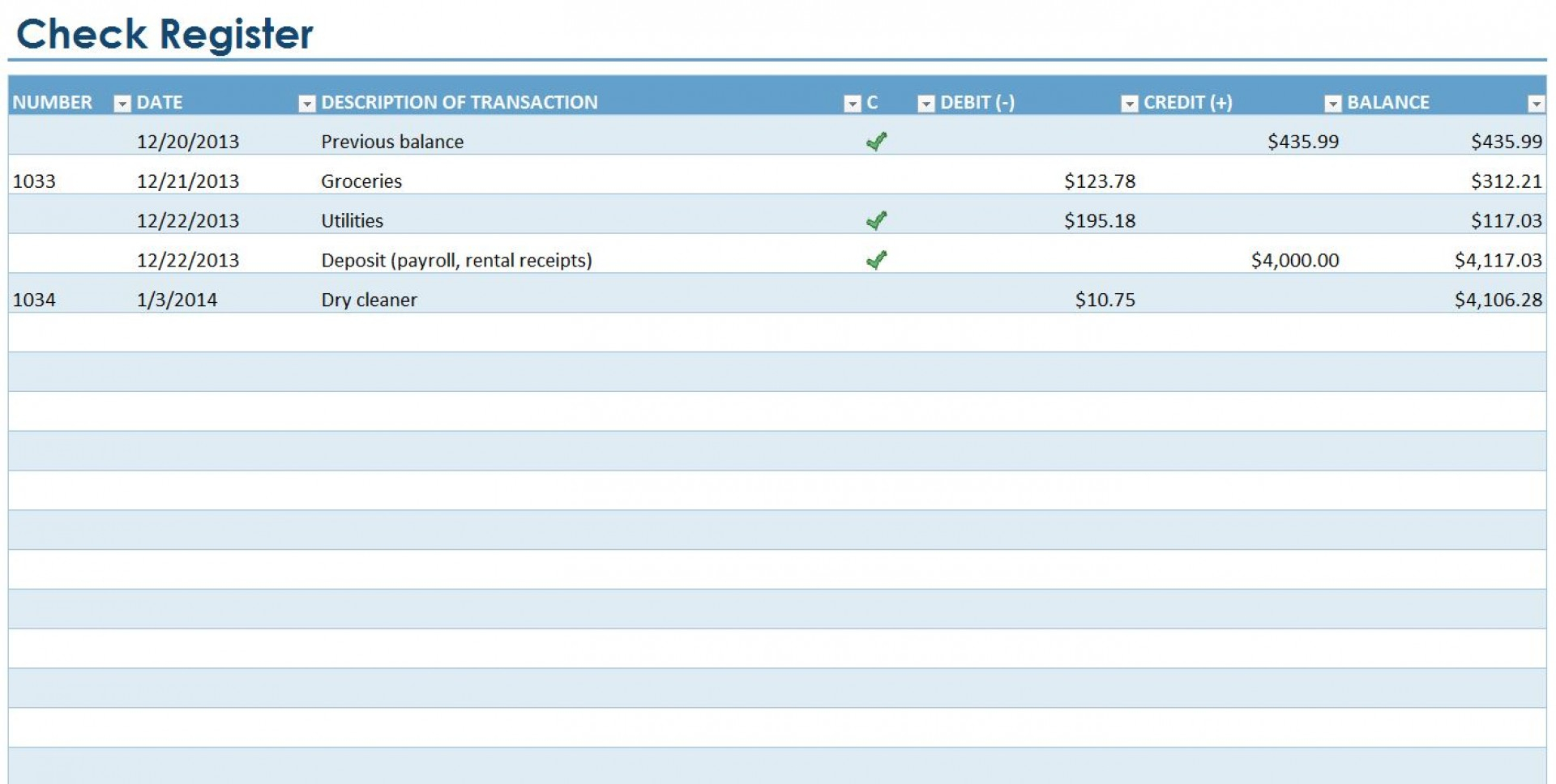 Does Excel Have A Checkbook Register Template