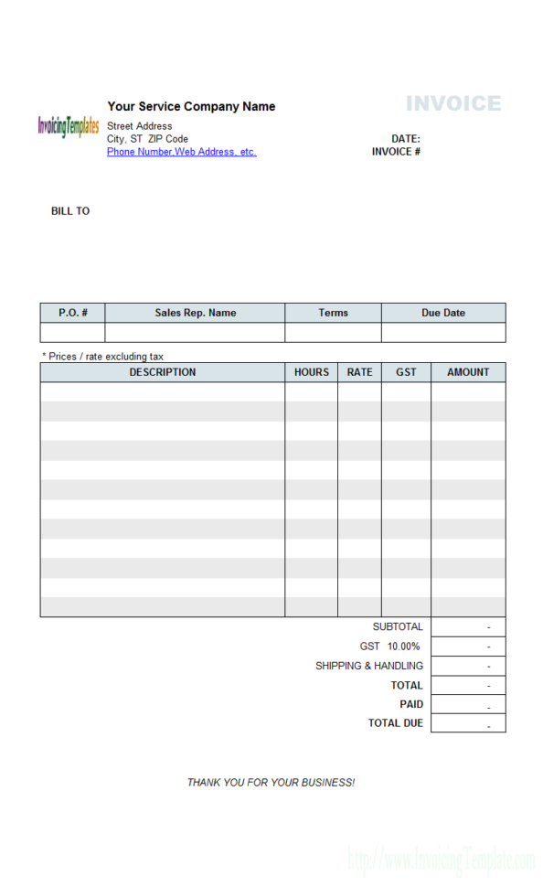 Excel Invoice Spreadsheet Within Contractor Invoice Templates Free  20 Results Found
