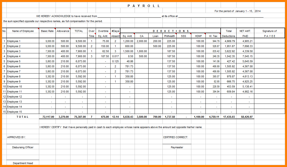 Excel Payroll Spreadsheet Download —