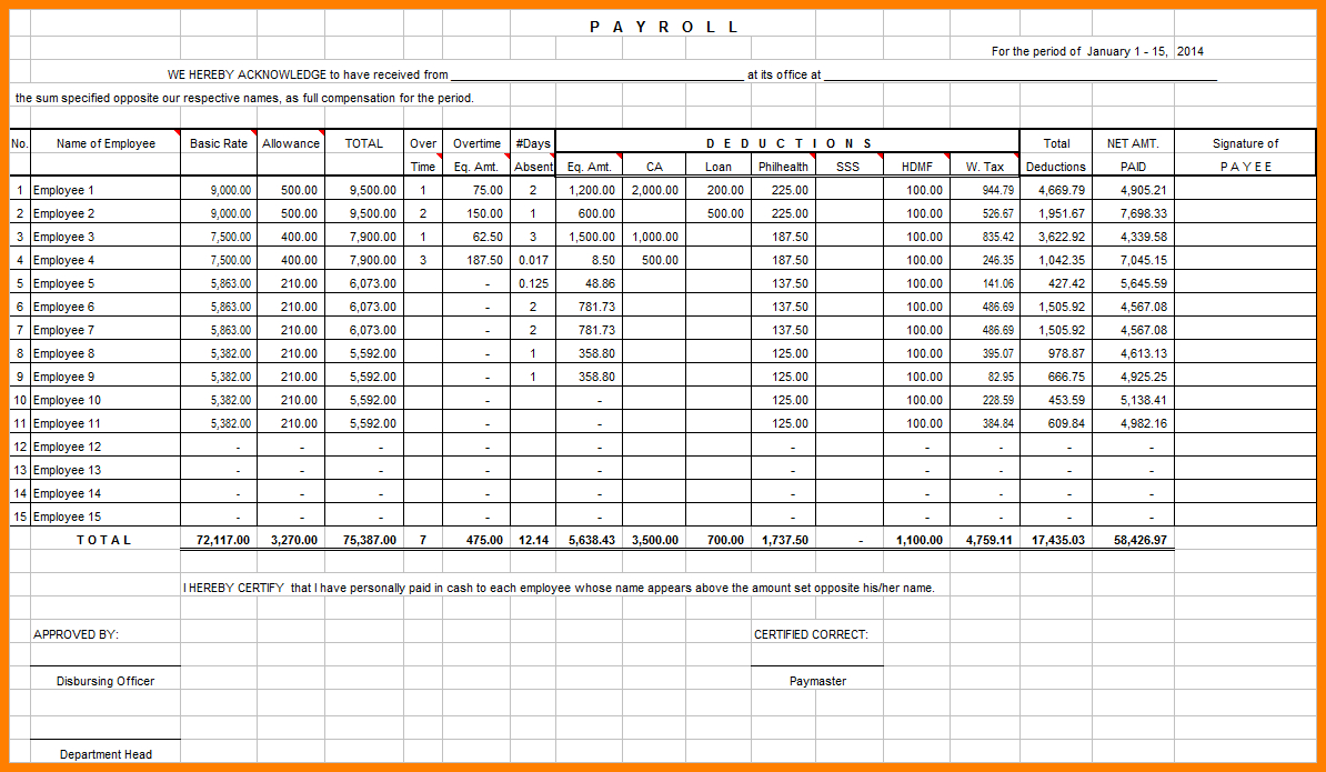 Excel Payroll Spreadsheet Example Pertaining To Free Excel Payroll