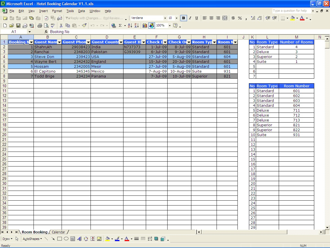Excel Spreadsheet Booking System With Booking Calendar  Excel Templates