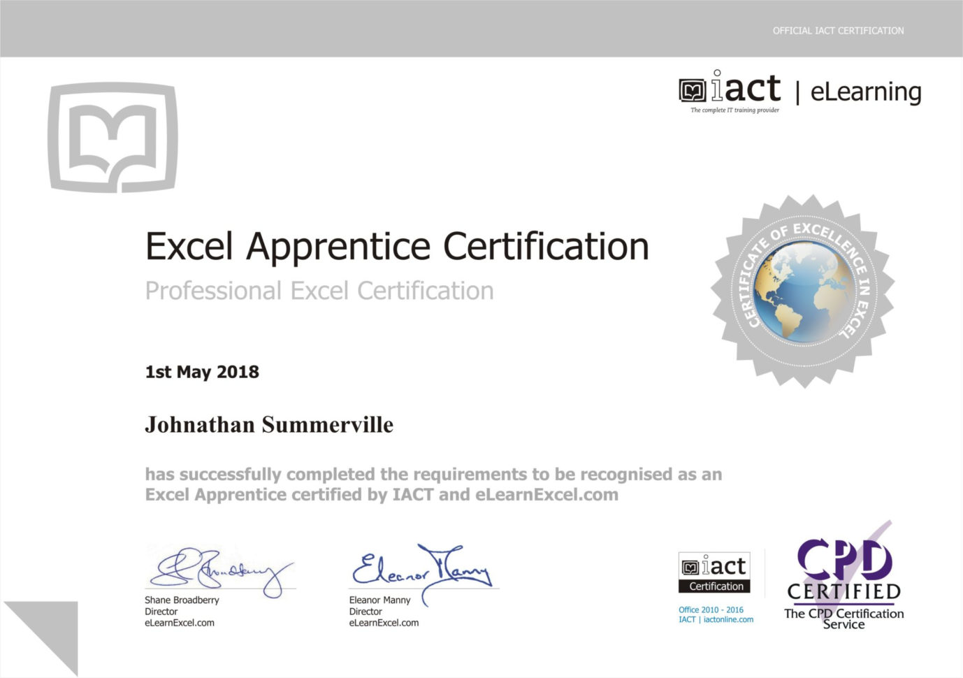 Excel Spreadsheet Certification Regarding Excel Certification  Get Excel Certified With Elearnexcel