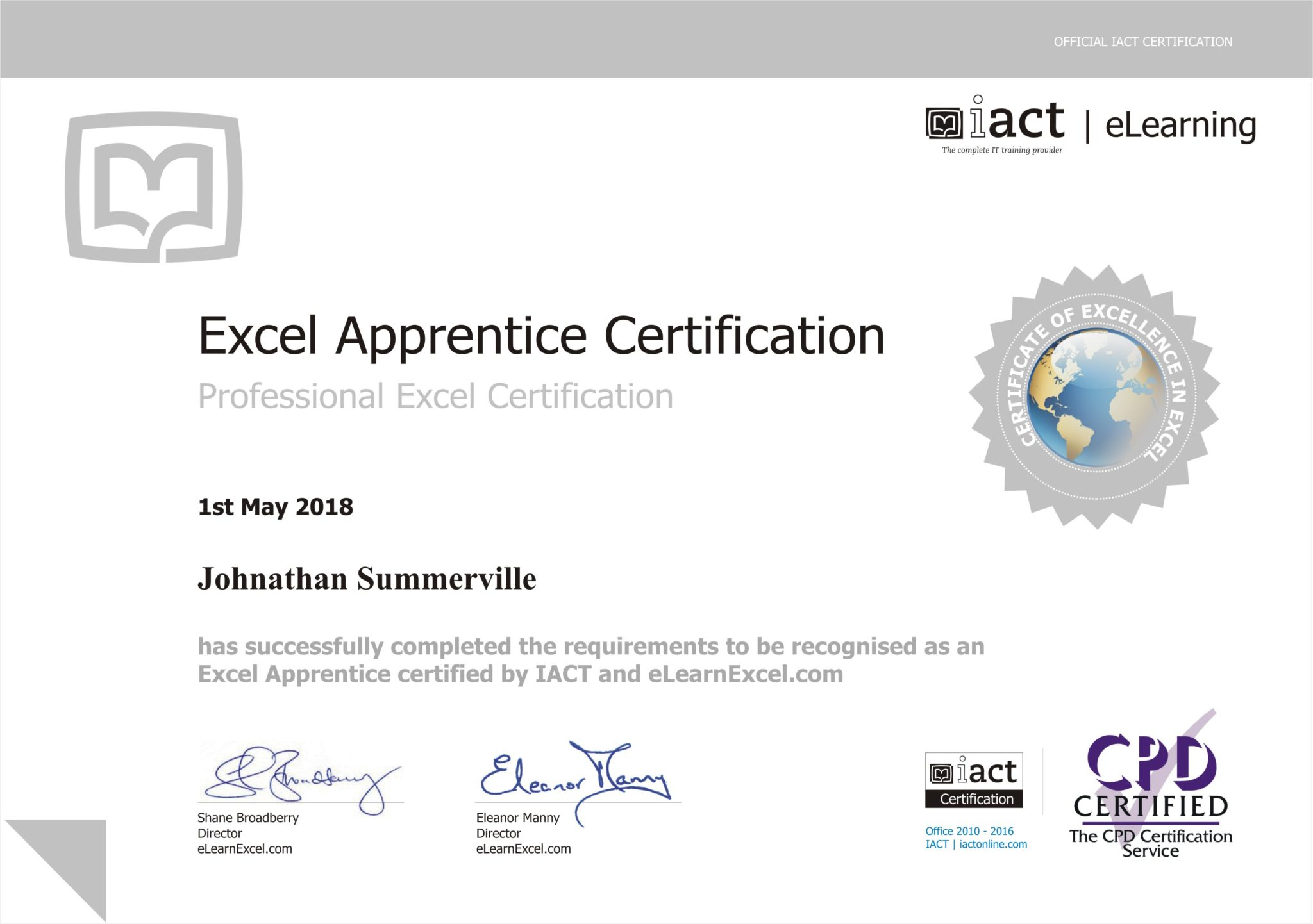 Excel Spreadsheet Certification Db excel