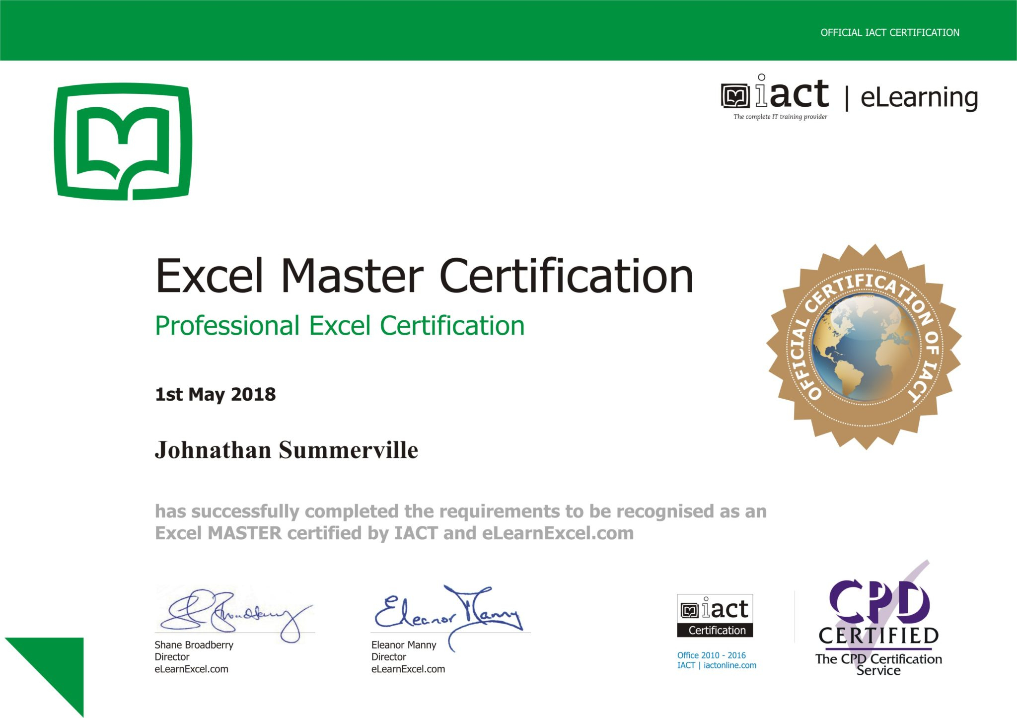 microsoft excel certification badge