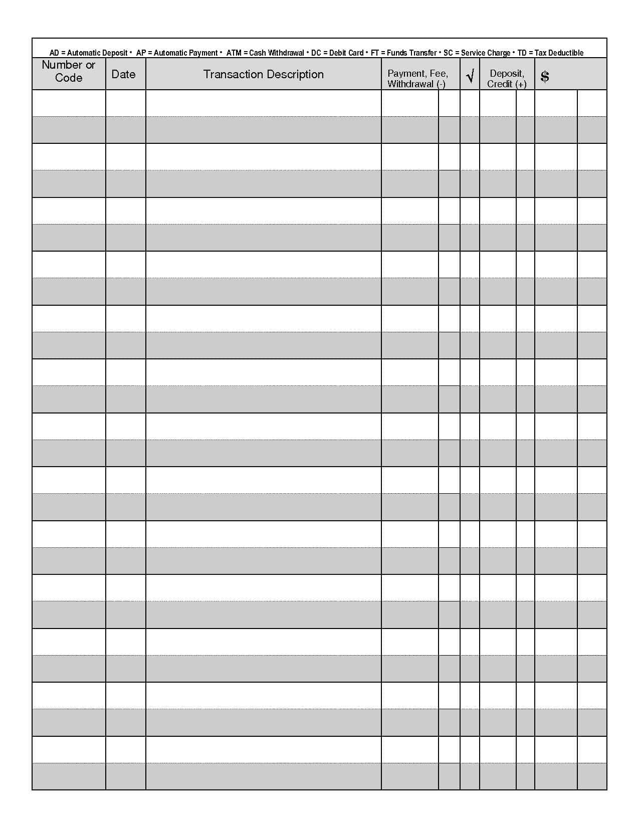 printable checkbook register