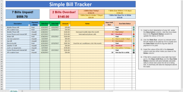 Excel Spreadsheet For Bill Tracking Spreadsheet Downloa excel ...