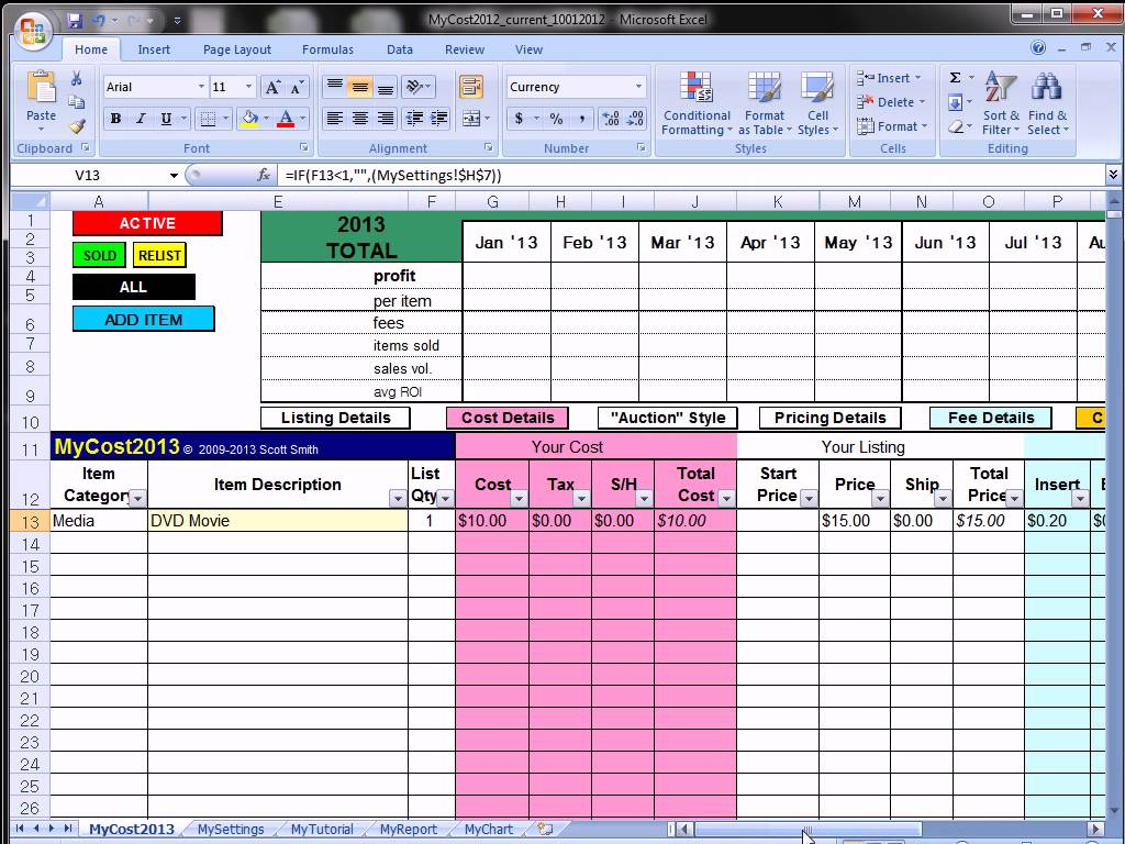 Excel Spreadsheet For Ebay Sales In Ebay Profit Track Sales Excel Spreadsheet Ebay Spreadsheet Template