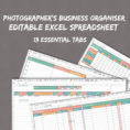 Excel Spreadsheet For Photographers Inside Photographer's Excel Planner Spreadsheets For Business  Etsy