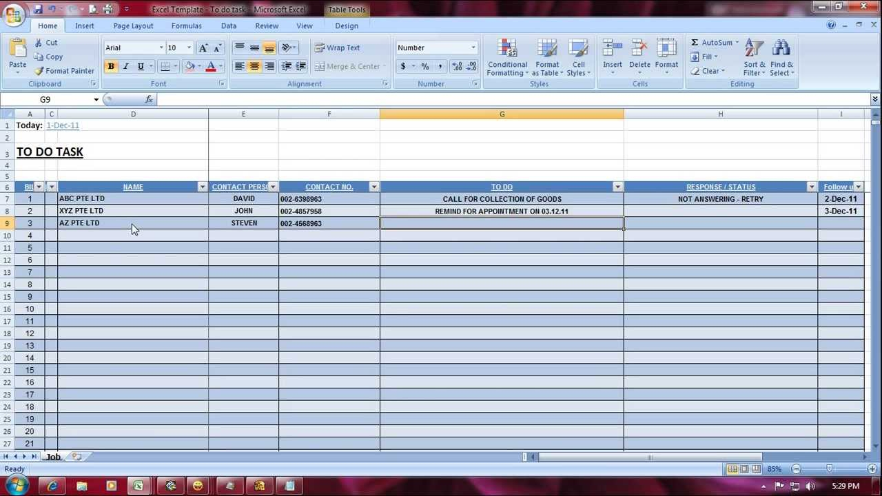 excel template for tracking daily tasks