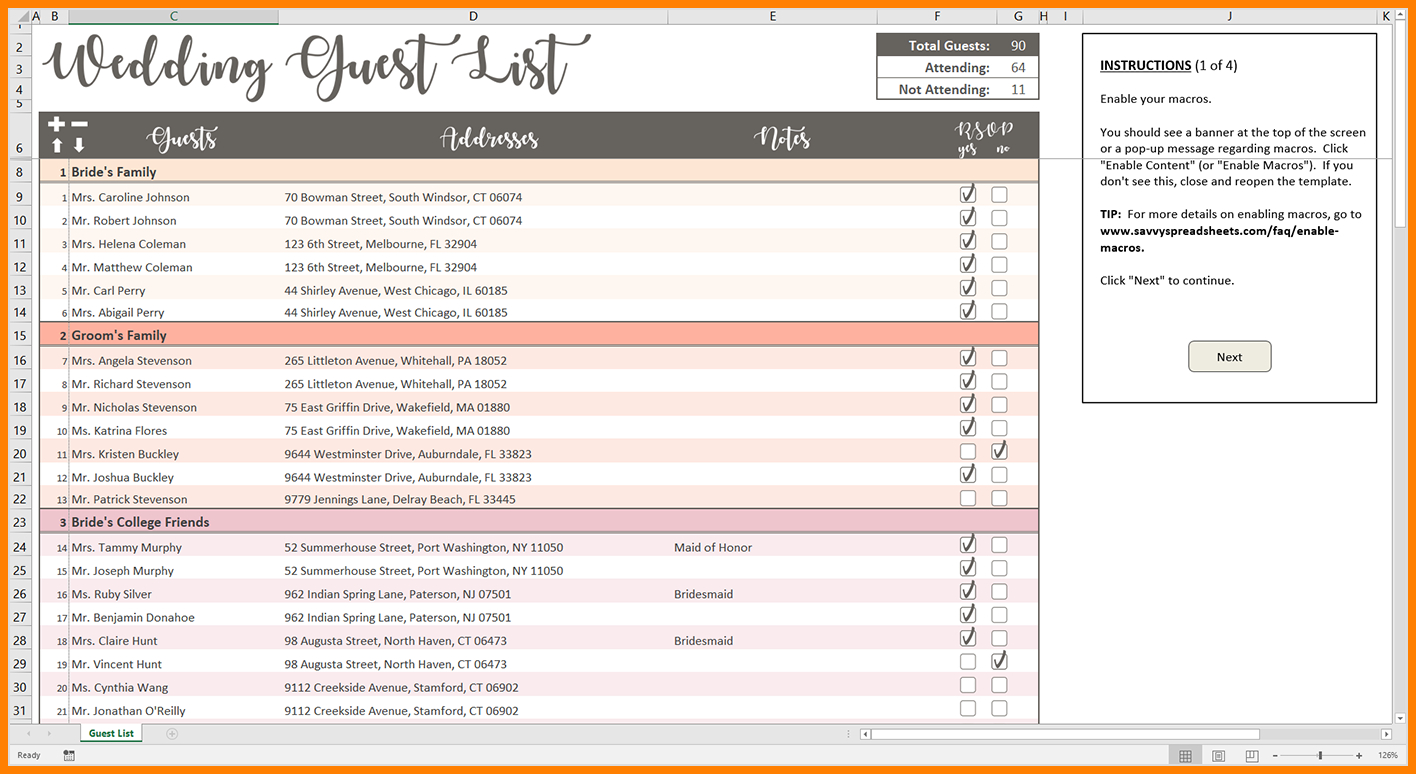 Excel Spreadsheet For Wedding Guest List For 8+ Excel Spreadsheet For Wedding Guest List  Gospel Connoisseur