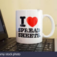 Excel Spreadsheet Mug Pertaining To An "i Love Spreadsheets" Mug On A Laptop Keyboard Stock Photo