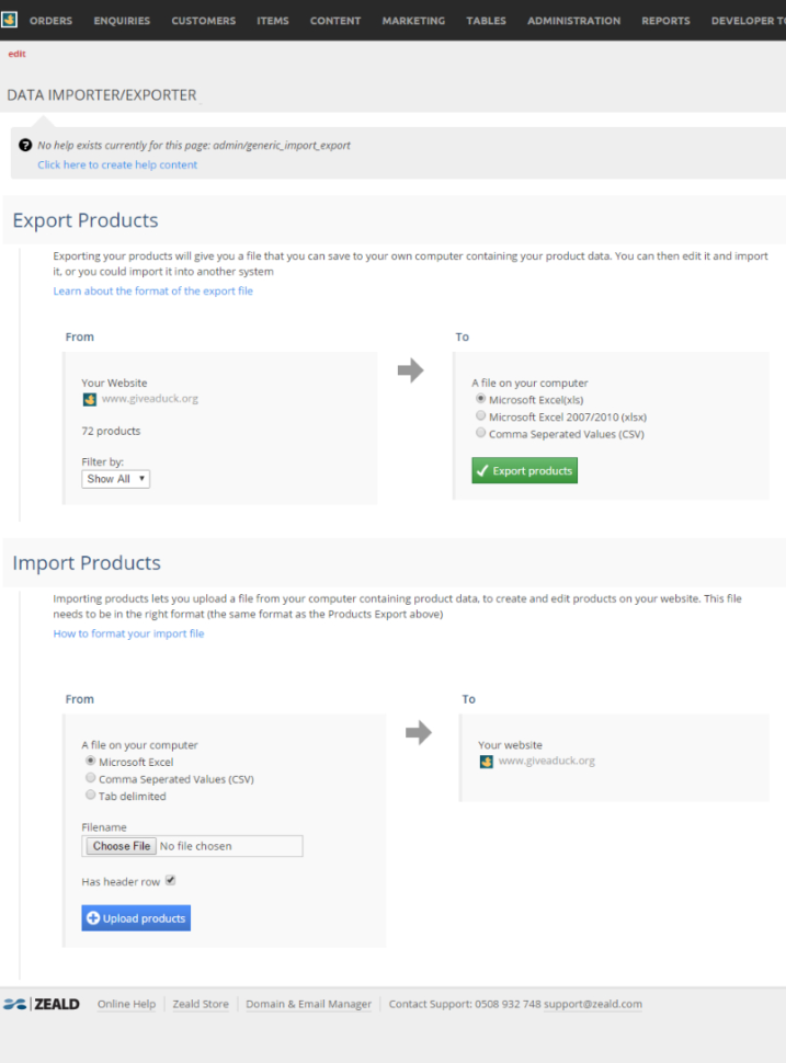 Excel Spreadsheet On Website For Product Import/export Using Excel Spreadsheet