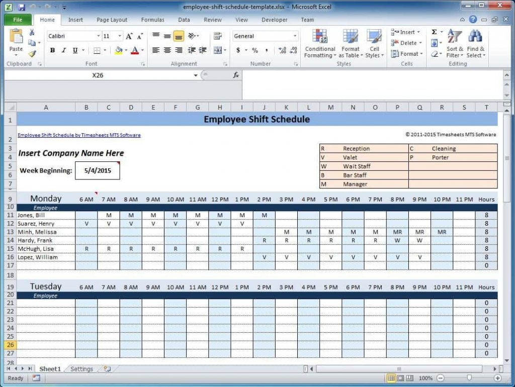 Excel Spreadsheet Scheduling Employees pertaining to Employee Schedule