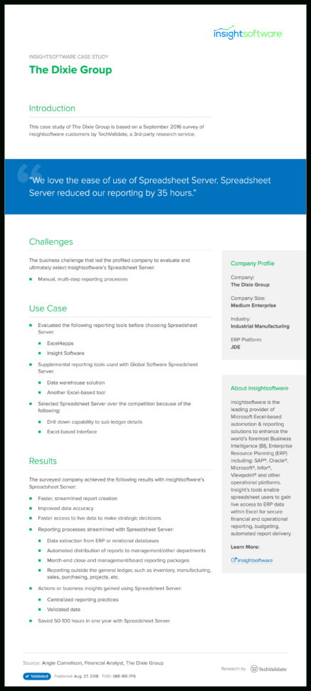 Excel Spreadsheet Server Pertaining To Insightsoftware The Dixie Group  Techvalidate