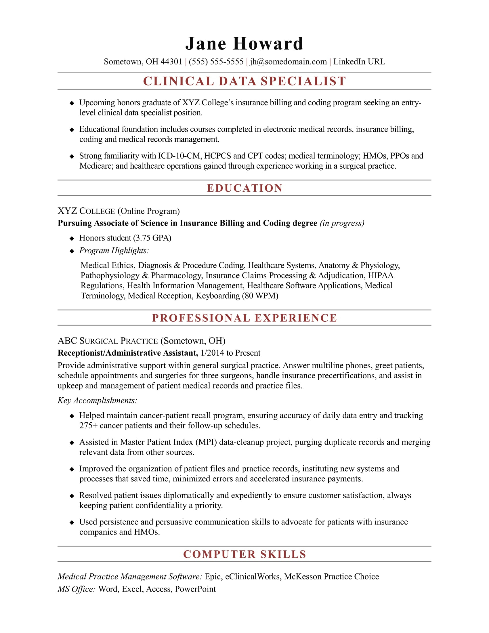 Excel Spreadsheet Specialist Intended For Entrylevel Clinical Data Specialist Resume Sample  Monster