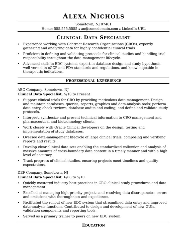 Excel Spreadsheet Specialist Regarding Clinical Data Specialist Resume Sample  Monster