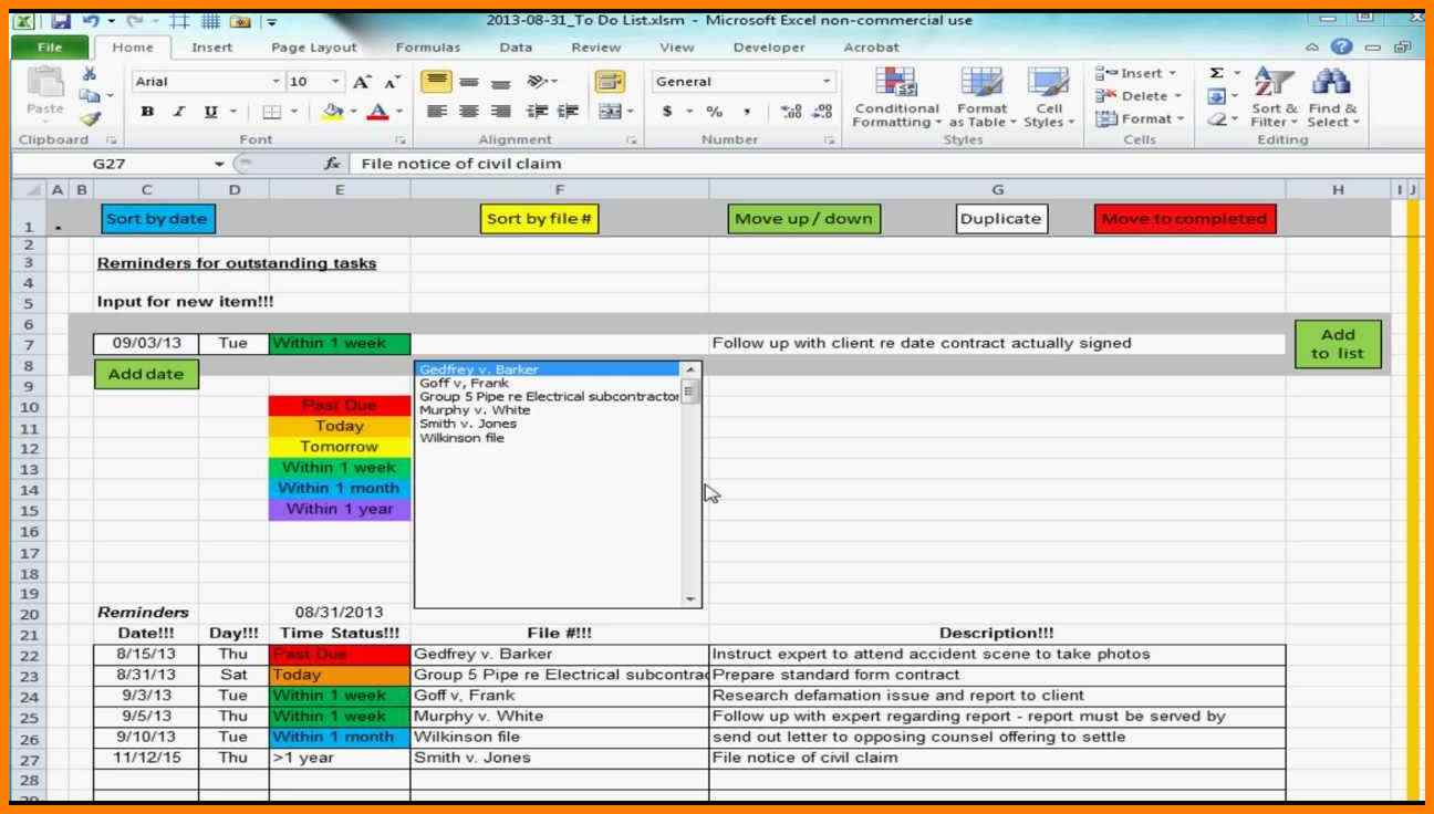 todo template excel