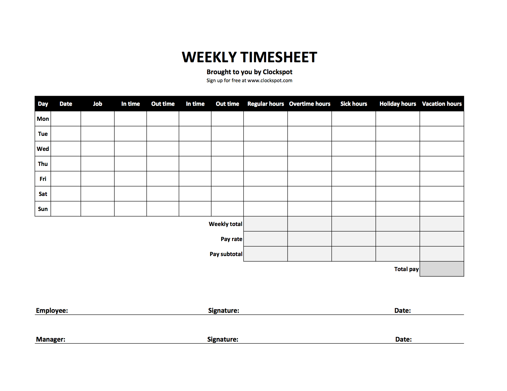 Excel Spreadsheet Template For Timesheet For Free Time Tracking Spreadsheets  Excel Timesheet Templates